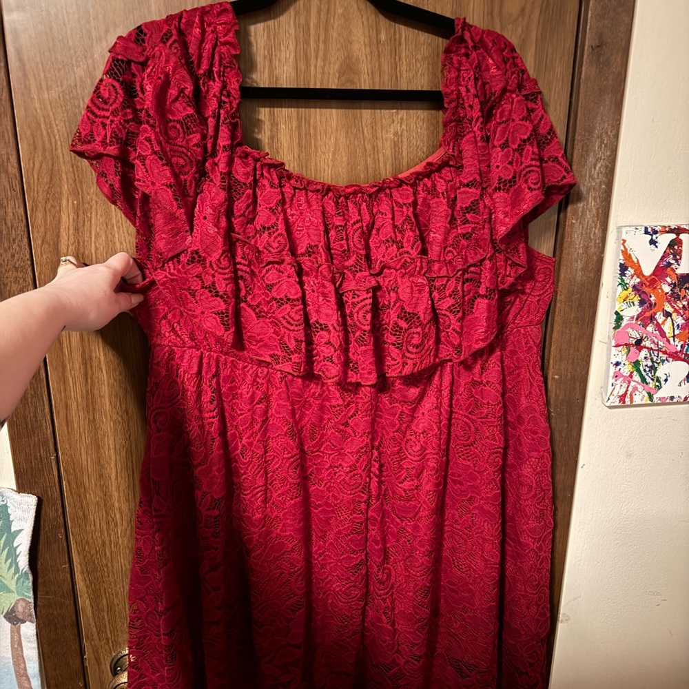 SHEIN Red Off-Shoulder Lace Dress